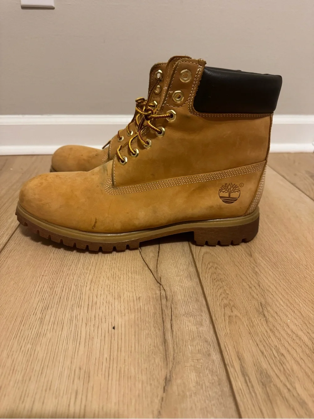 Timberland Wheat Nubuck Work Boot with Dark Brown Collar